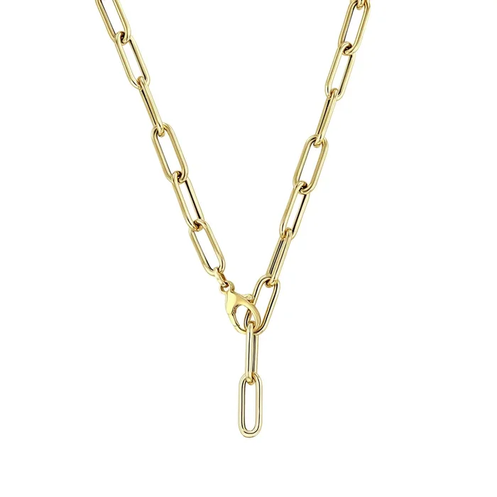 14k Gold Large Paperclip Chain Lariat Necklace
