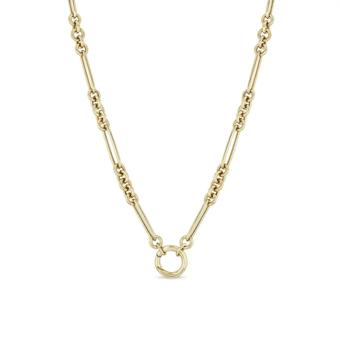 14k Gold Large Paperclip Rolo Chain Round Enhancer Necklace