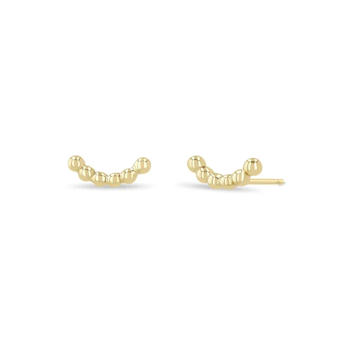 14k Gold Medium Beaded Curve Studs