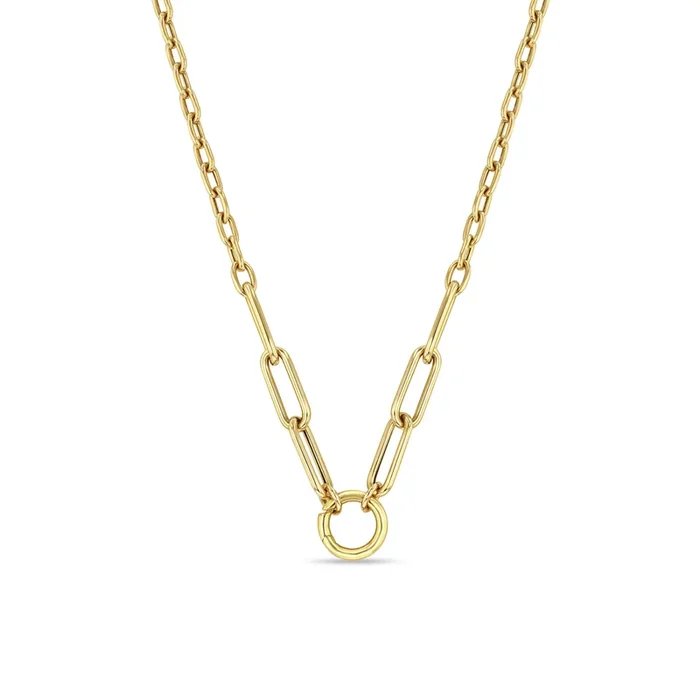 14k Gold Mixed Medium Square Oval & Large Paperclip Chain Round Enhancer Necklace