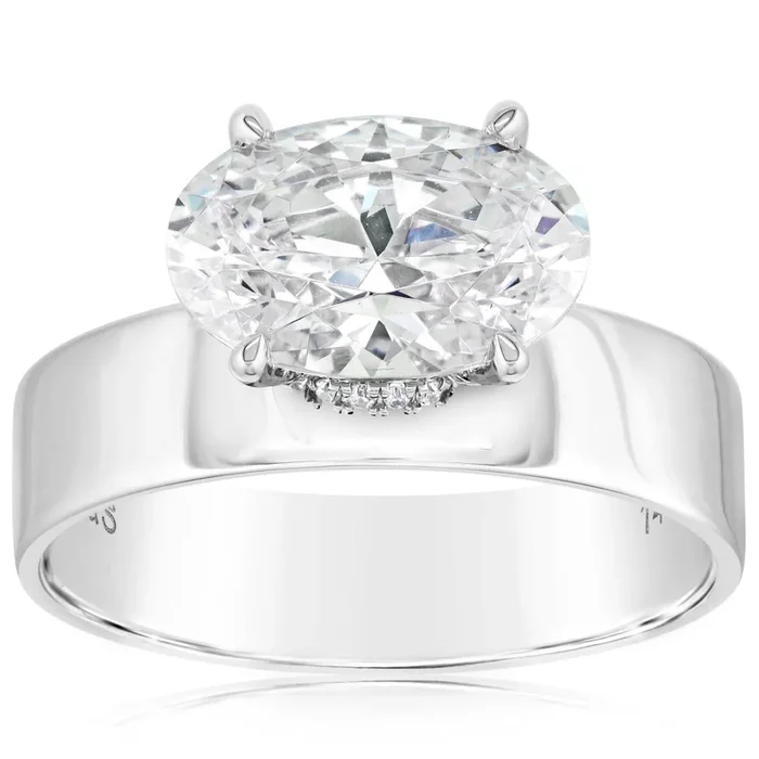 14K Gold Offset Oval Diamond Engagement Ring Setting