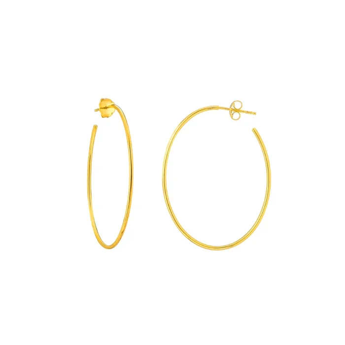 14k Gold Oval 3/4 Hoop Earrings