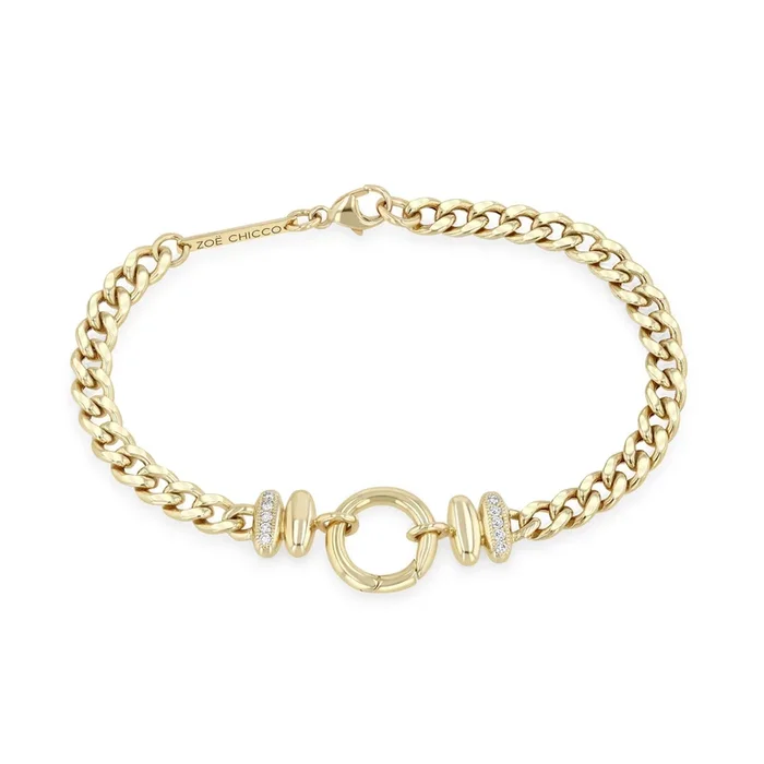 14k Gold Pavé Diamond Enhancer Medium Curb Chain Bracelet