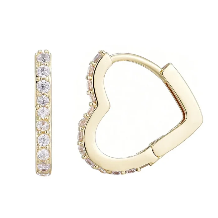 14k Gold Plated Heart CZ Hoop Earrings