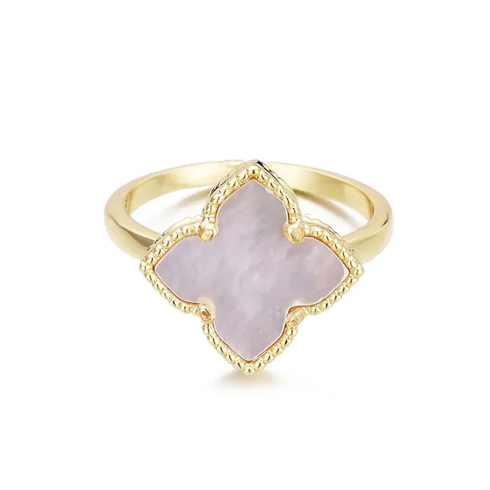 14k Gold Plated White Mother of Pearl Flower Ring