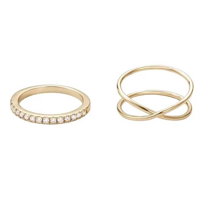 14k Gold Plated X and Eternity Ring Set