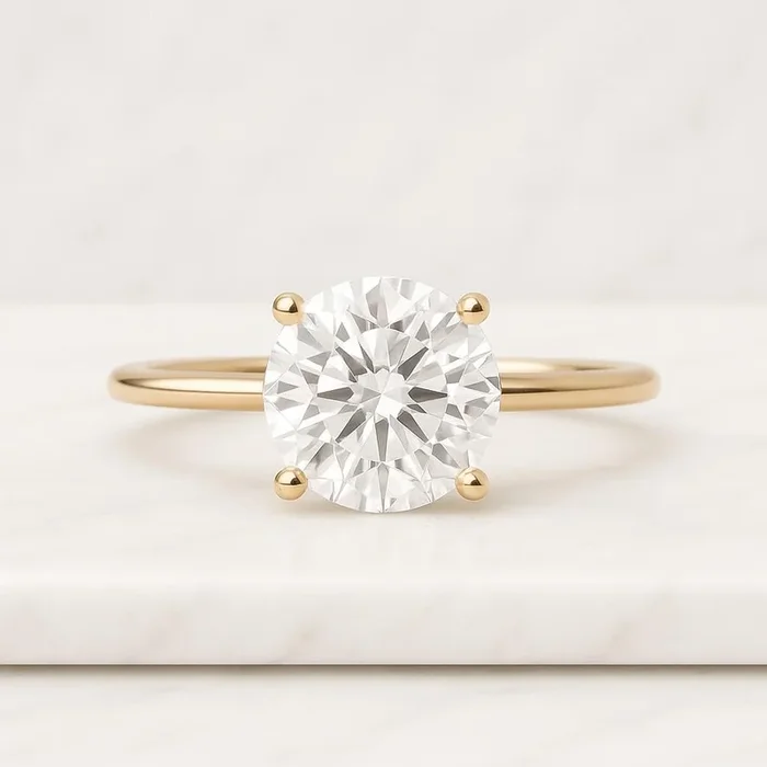 14K Gold Round Cut Moissanite Solitaire Engagement Ring Anniversary Ring For Wife