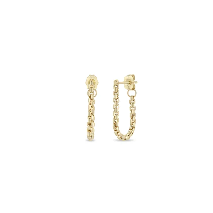 14k Gold Small Box Chain Huggie Earrings