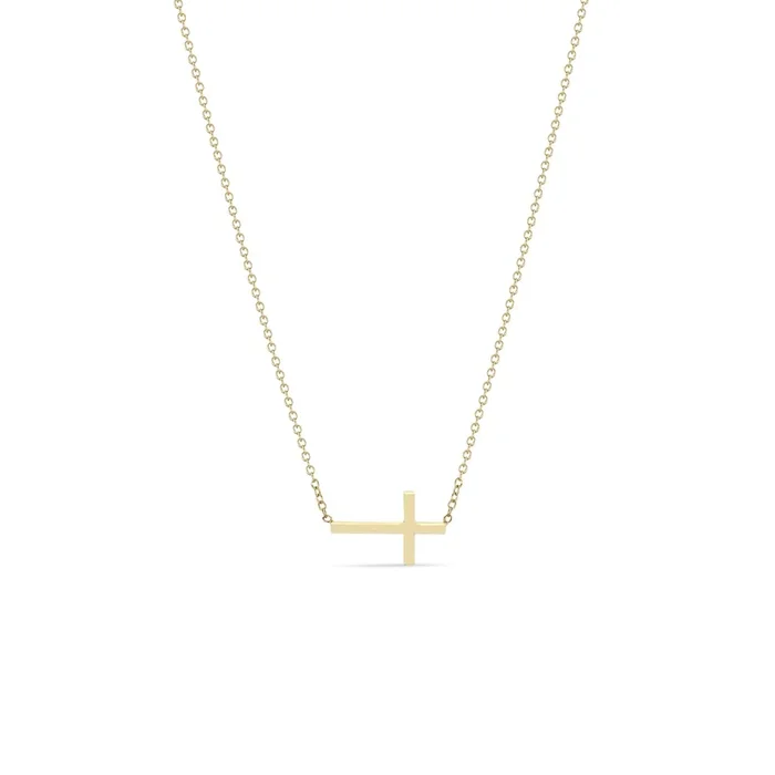 14k Gold Small Horizontal Cross Necklace