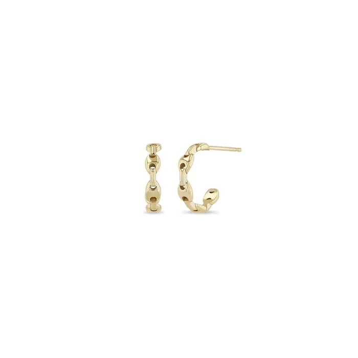 14k Gold Small Mariner Chain Huggie Hoops