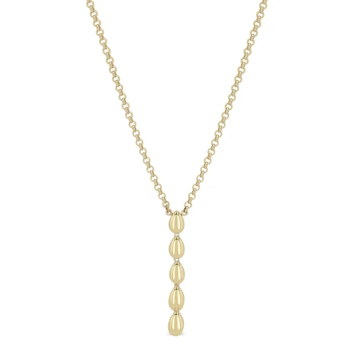 14k Gold Small Rolo Chain Teardrop Linked Lariat Necklace