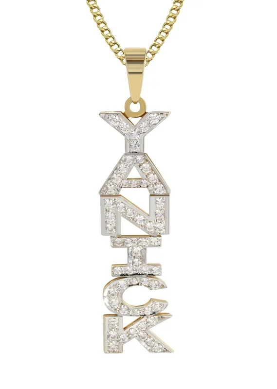 14K Gold Vertical with Diamonds Name Plate Necklace | Style #13