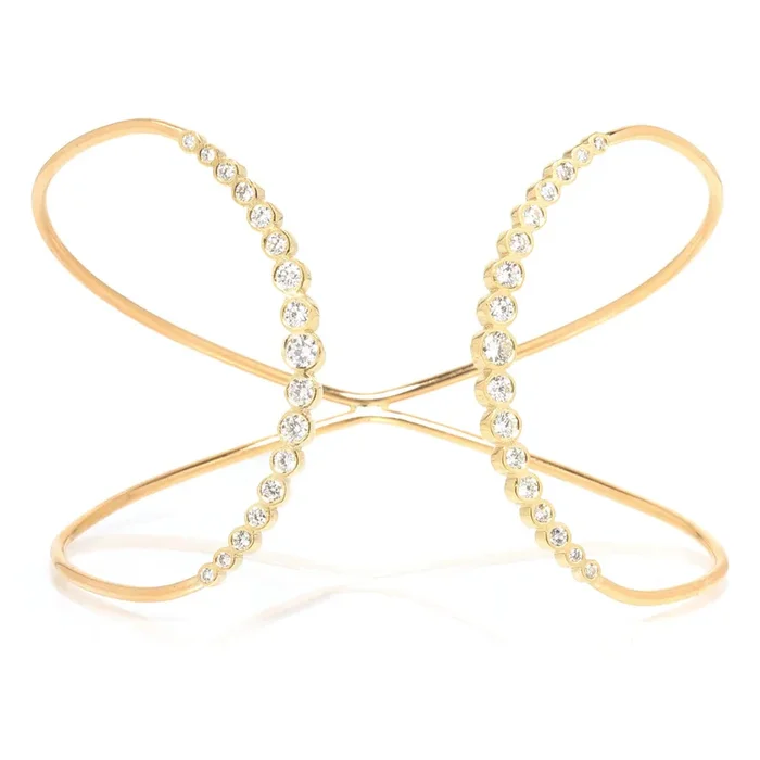 14k Graduated Diamond Bezel Double Curved Bar Cuff – SALE