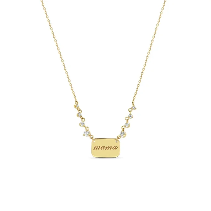 14k Graduated Prong Diamond & Personalized Rounded Nameplate Necklace