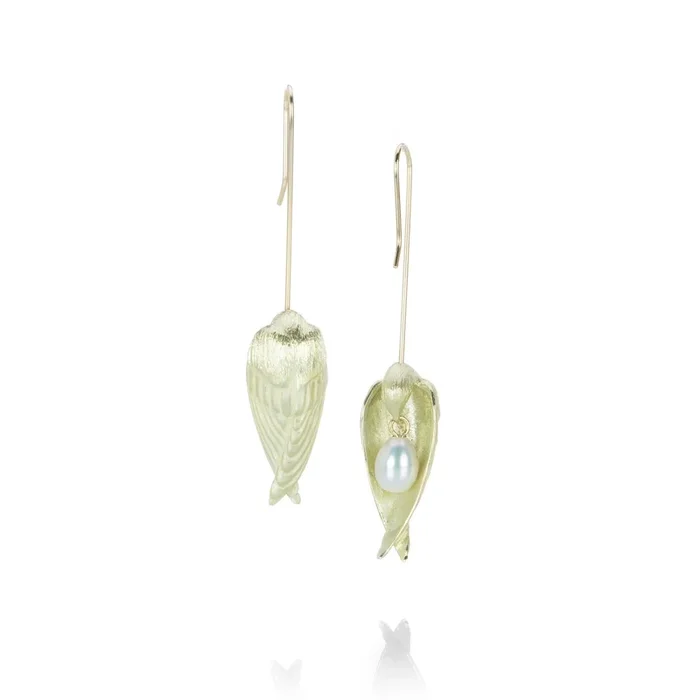 14k Green Gold Sleeping Bird Earrings