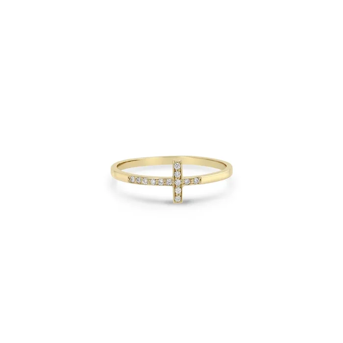 14k Horizontal Pavé Diamond Cross Band Ring
