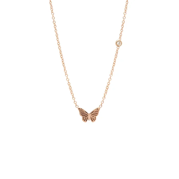 14k Itty Bitty Butterfly Necklace with Floating Diamond