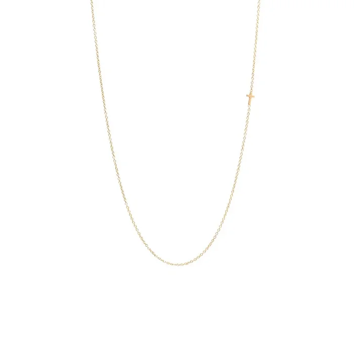 14k Itty Bitty Off-Center Cross Necklace