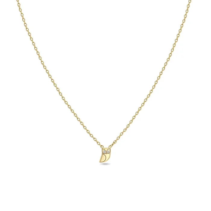14k Itty Bitty Owl with Diamond Eyes Necklace