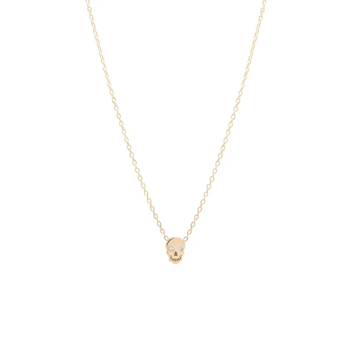 14k Itty Bitty Skull with Diamond Eyes Necklace