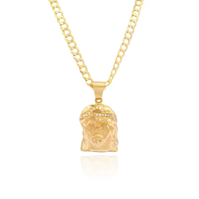 14K Jesus Face Pendant W/ Solid Cuban Chain (4.5MM – 22″ Inches) JTJ™