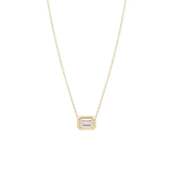 14k Large Emerald Cut Diamond Necklace