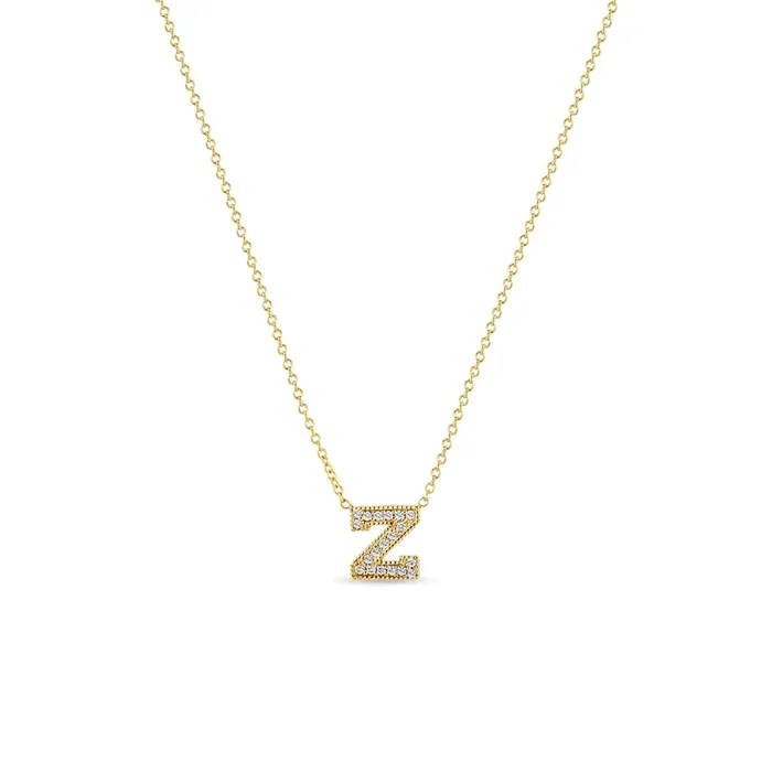 14k Large Pavé Diamond Initial Letter Necklace