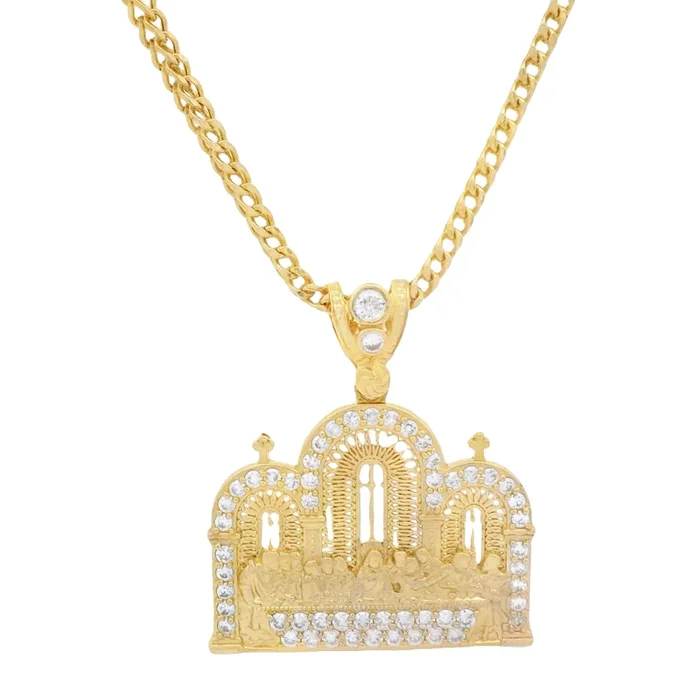 14K Last Supper CZ Pendant W/ Hollow Franco Chain (2.5MM – 24” Inches) JTJ™