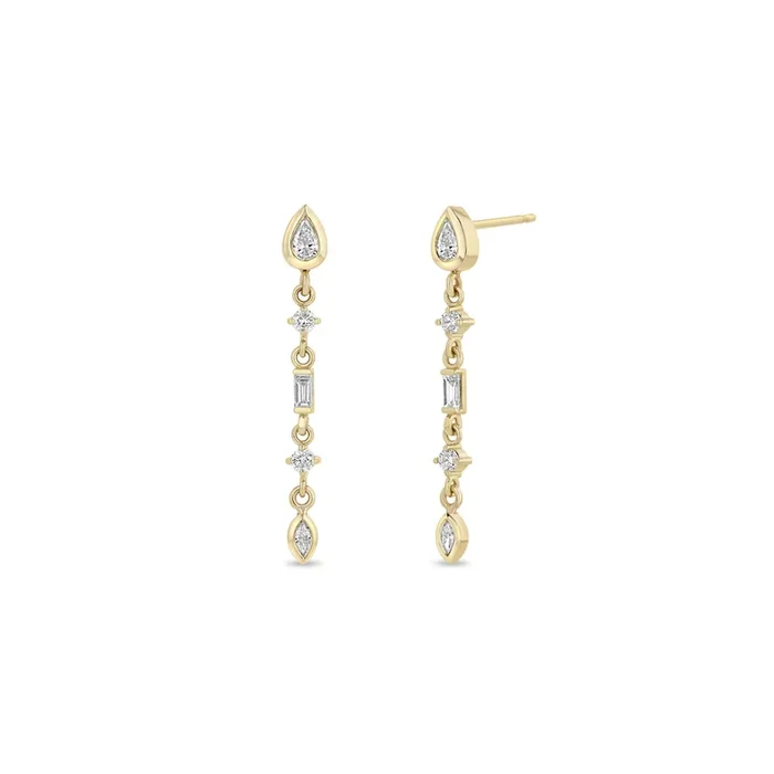 14k Linked Mixed Diamond Medium Drop Earrings