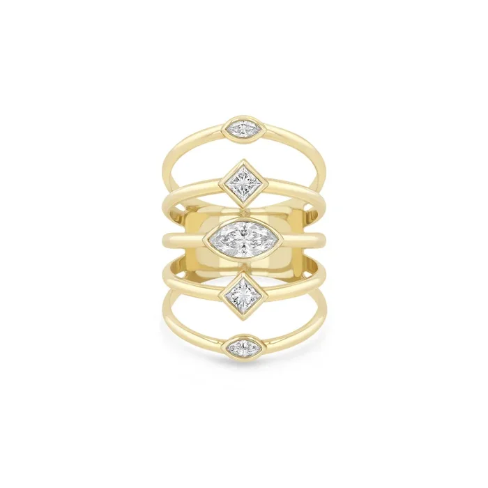 14k Marquise & Princess Diamonds 5 Band Ring