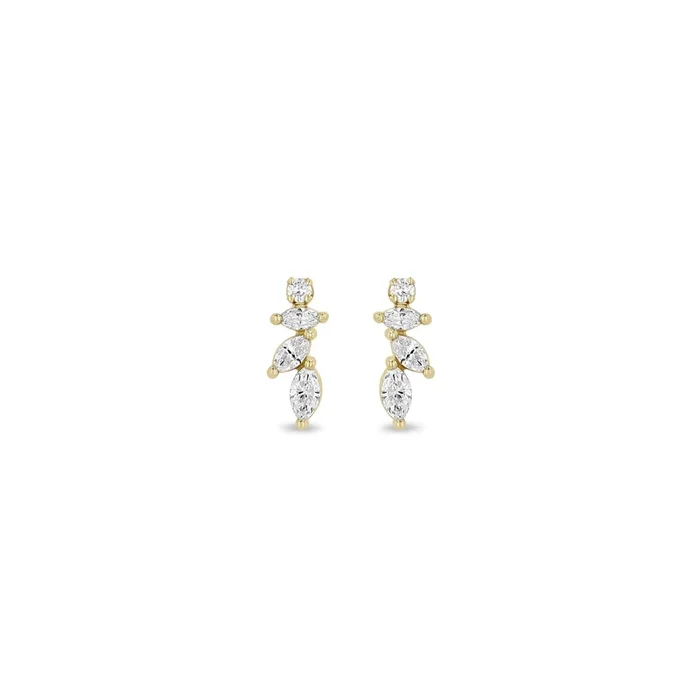 14k Marquise & Round Diamond Fan Drop Earrings