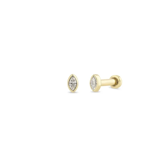 14k Marquise Diamond Flat Back Studs