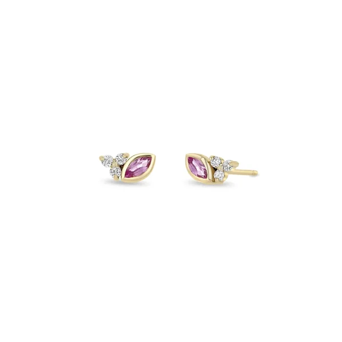 14k Marquise Pink Sapphire & Diamond Trio Studs