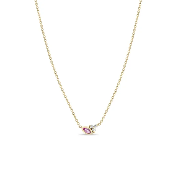 14k Marquise Pink Sapphire & Prong Diamond Trio Necklace