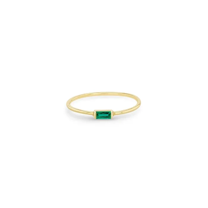 14k Medium Emerald Baguette Ring | May Birthstone