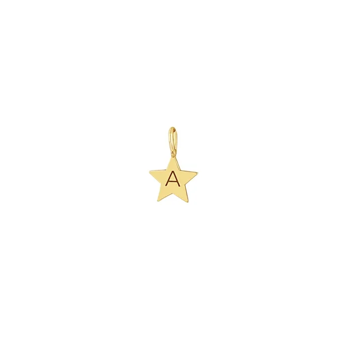 14k Medium Initial Star Charm Pendant