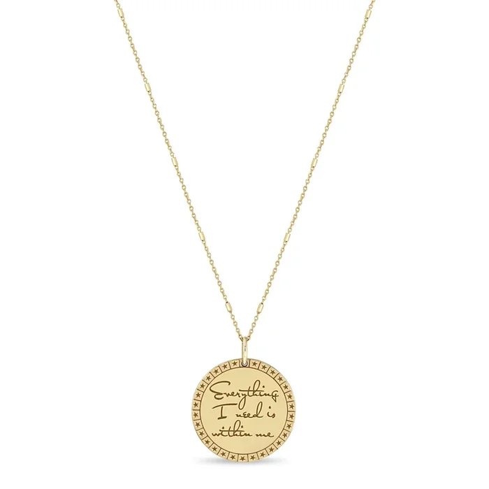 14k Medium Mantra with Star Border Bar & Cable Chain Necklace