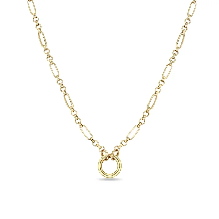 14k Medium Paperclip Rolo Chain Round Enhancer Necklace