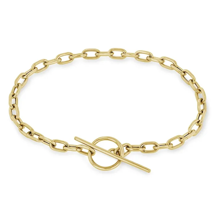 14k Medium Square Oval Link Chain Toggle Bracelet