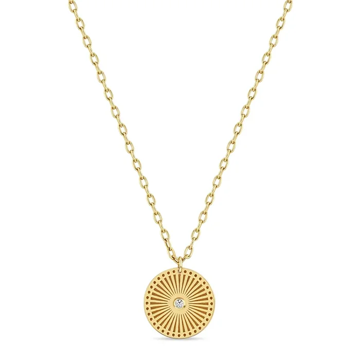 14k Medium Sunbeam Medallion on Small Square Oval Link Chain