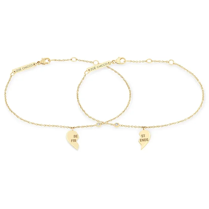 14k Midi Bitty BEST FRIENDS Charm & Diamond Bracelet Set