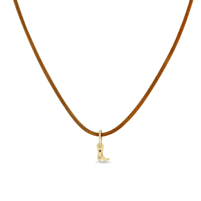 14k Midi Bitty Cowboy Boot Leather Cord Necklace