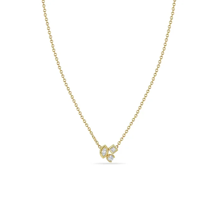 14k Mixed Cut Diamond Cluster Necklace