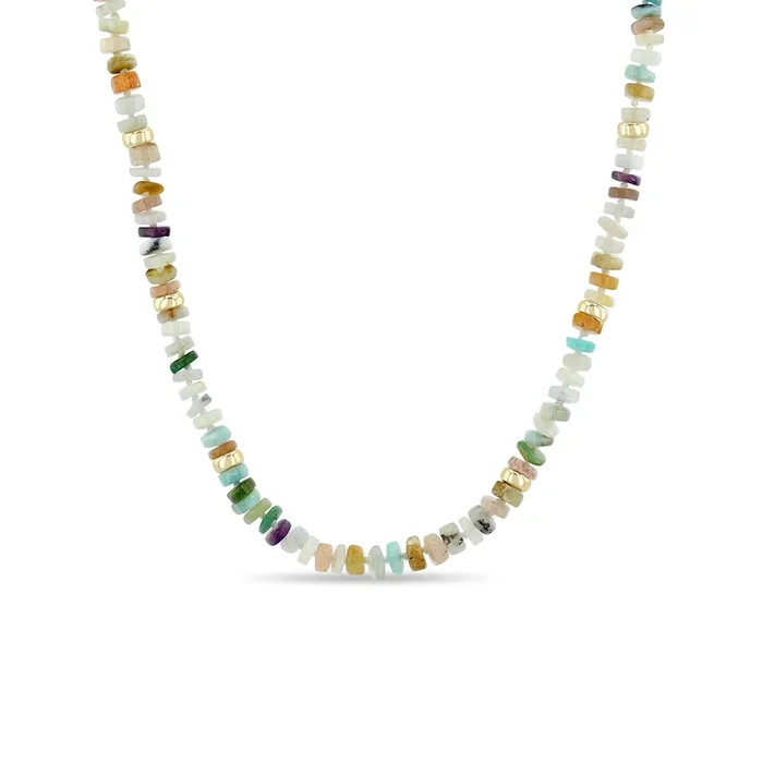 14k Mixed Neutral Gemstone Rondelle Bead Necklace