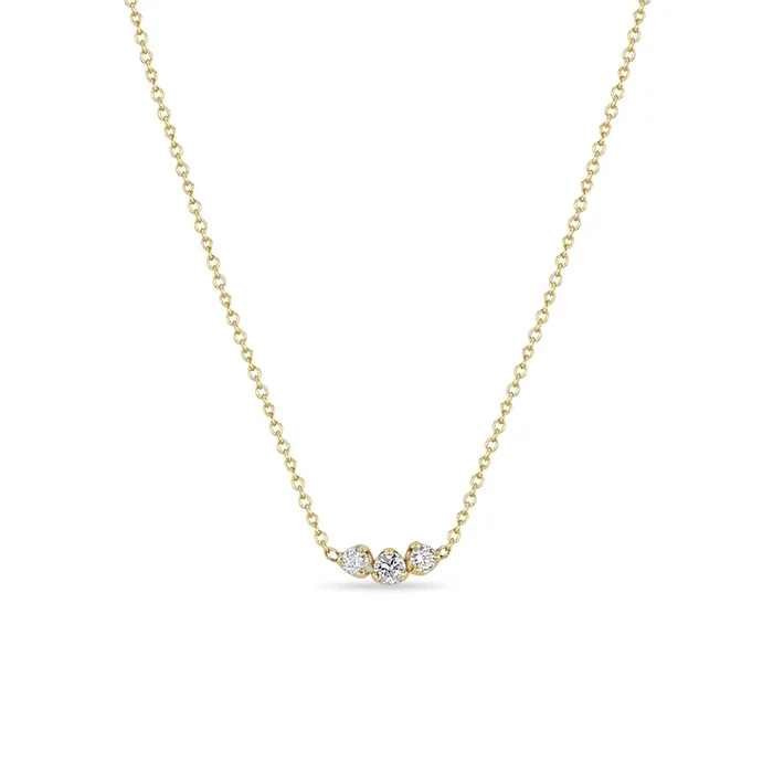 14k Mixed Prong Diamond Trio Necklace