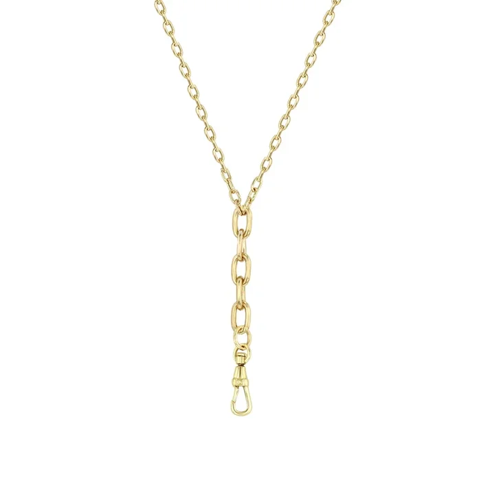 14k Mixed Small & Medium Square Oval Link Chain Lariat Necklace with Fob Clasp