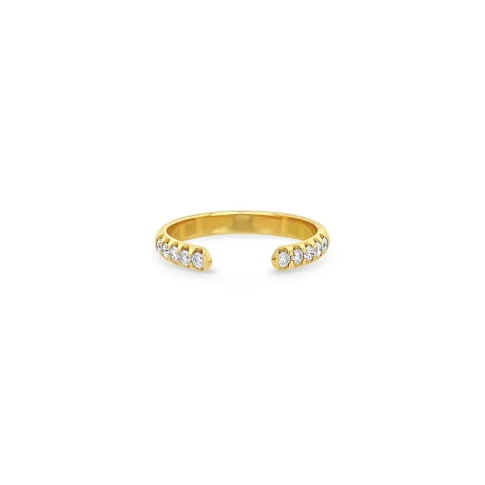 14k Open Half Round Ring with 10 Pavé Diamonds