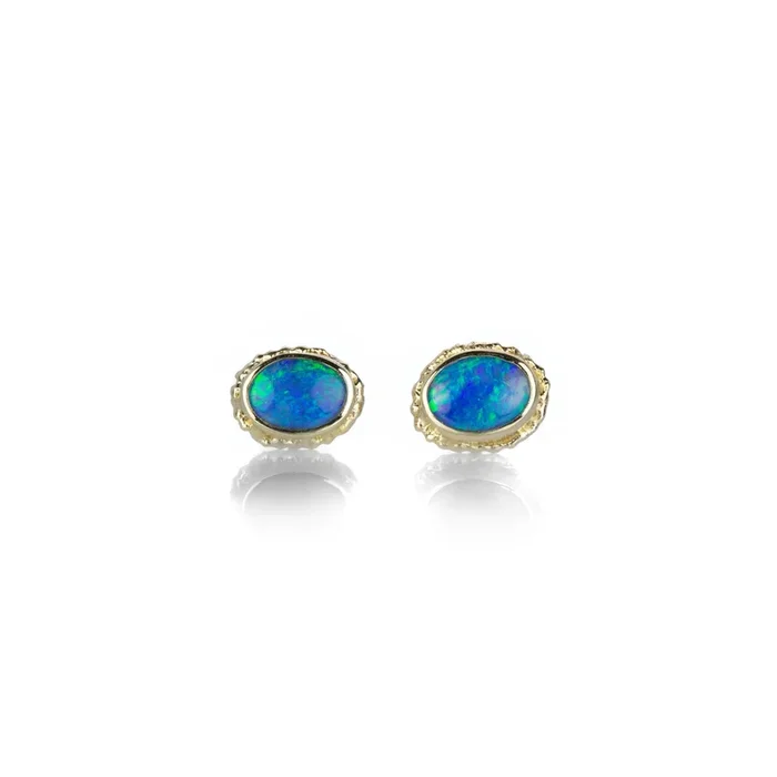 14k Oval Australian Opal Studs