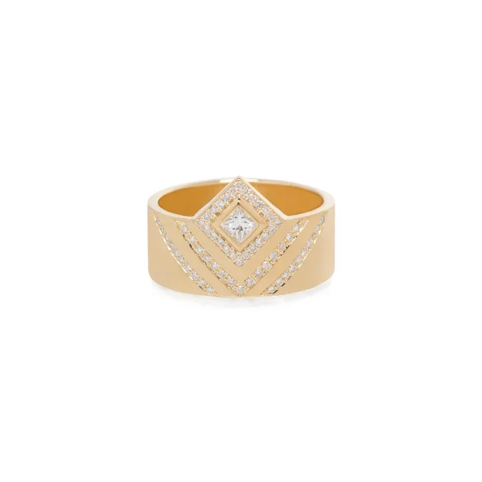 14k Pavé Chevron & Princess Diamond Wide Flat Band – SALE