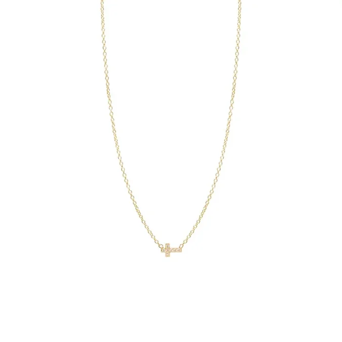 14k Pavé Diamond Itty Bitty Cross Necklace